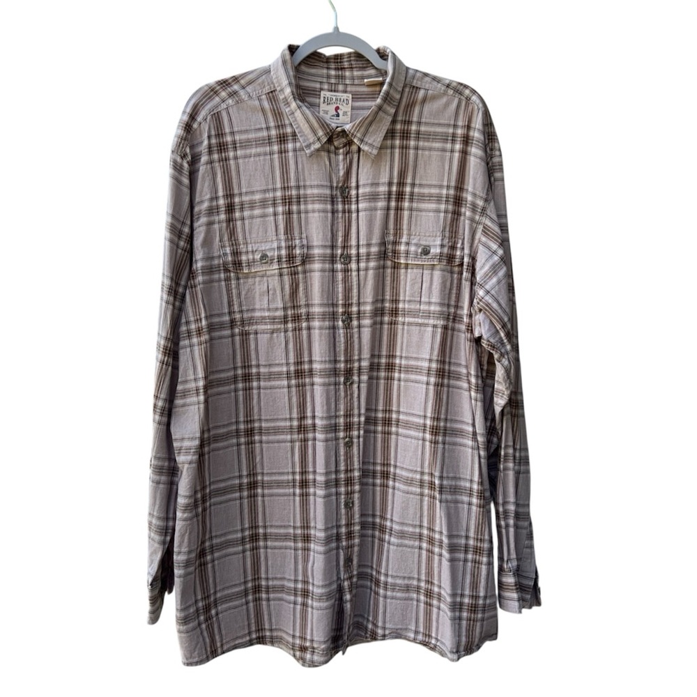 Red Head Brand Brown Plaid Long sleeve Button Down Shirt Men Size 2XLT
